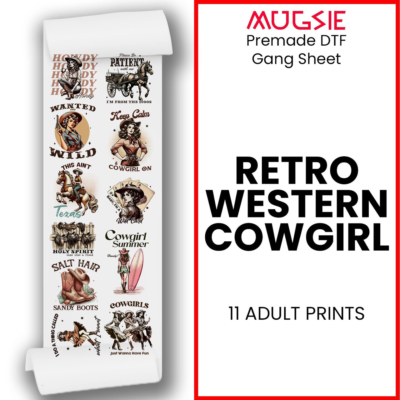 Retro Western Cowgirl DTF Transfer Gang Sheets - 22x60 Direct-to-Film